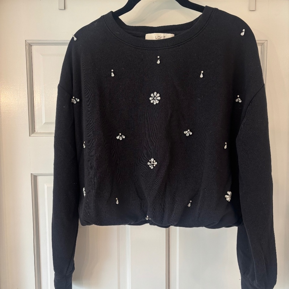 Loft Crystal Bubble Hem Sweatshirt Black